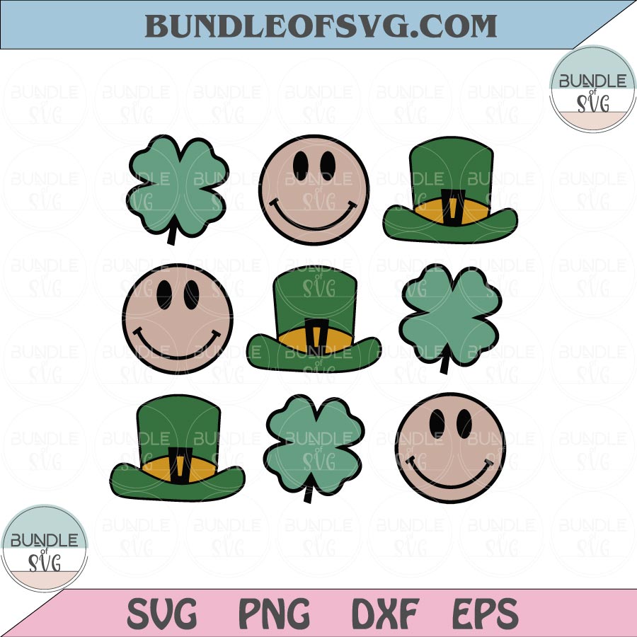 Smiley Shamrock PNG Sublimation Smiley Shamrock St Patricks hat Svg Png eps Dxf file