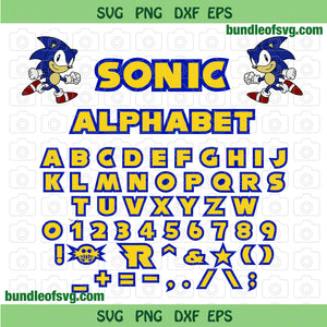 Sonic Font SVG Sega Videogame Hedgehog Sonic Alphabet svg png dxf eps cut files shirt Sonic Birthday party