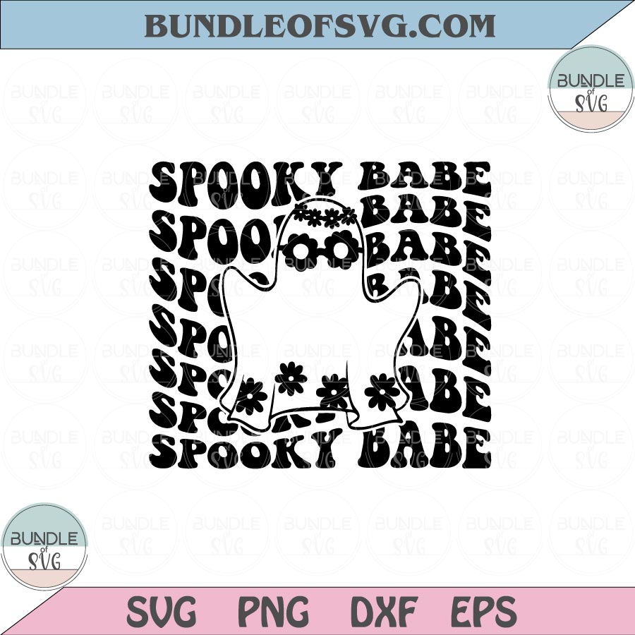 Spooky Babe Svg Floral Ghost with flower svg Retro Halloween Boo Png Dxf Eps files Cameo Cricut - BundleofSVG