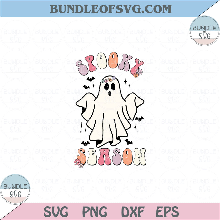 Spooky Season Svg Cute Ghost Flower Halloween Floral Ghost Svg Png Dxf Eps files Cameo Cricut