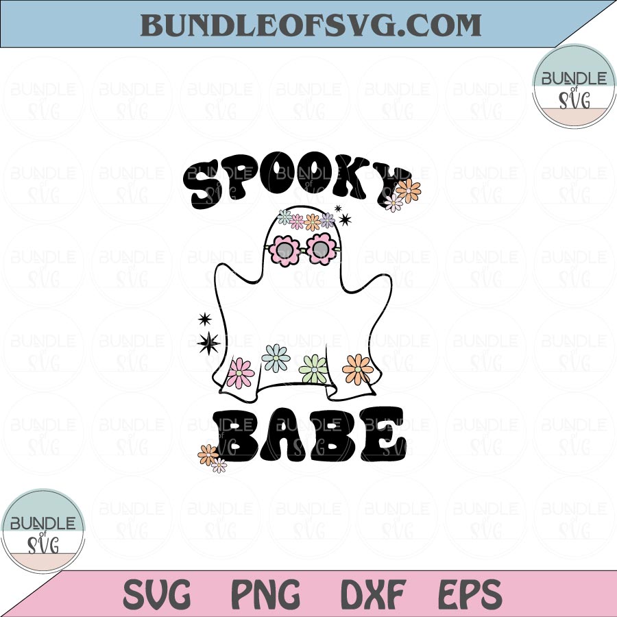 Spooky babe Svg Floral Ghost with flowers Svg Retro Halloween Boo Png Dxf Eps files Cameo Cricut