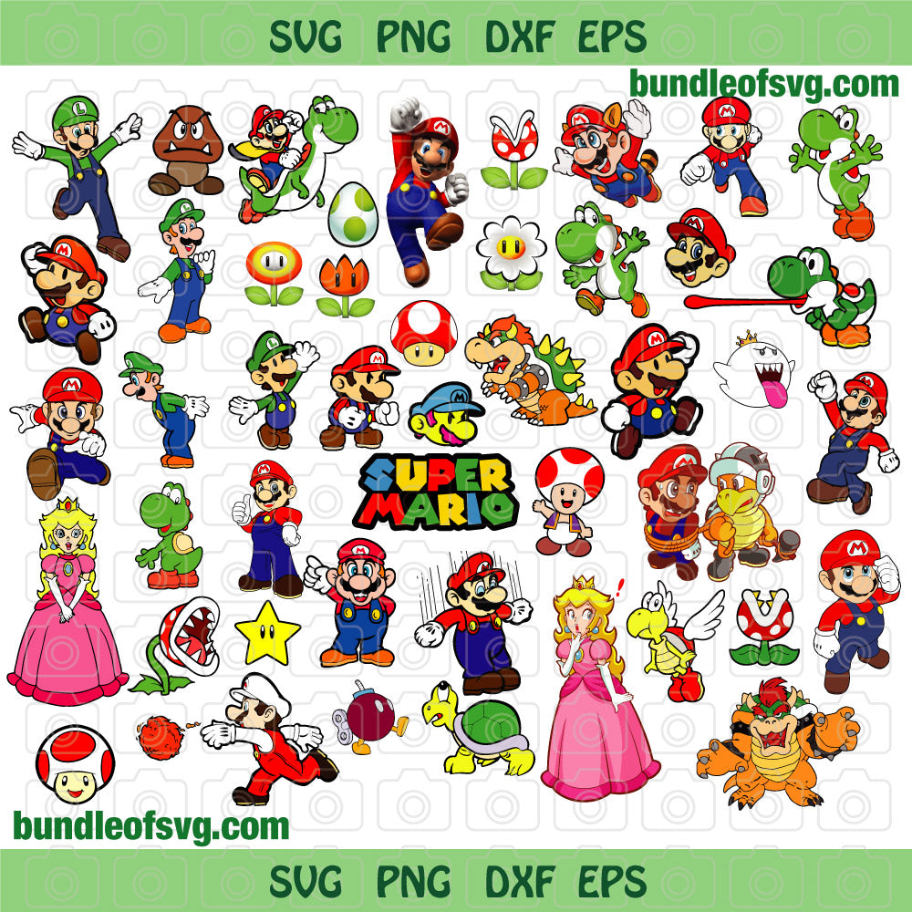 Super mario SVG Luigi Yoshi svg Princess Peach svg Party Super Mario Birthday shirt Invitation dxf svg eps png files cricut - BundleofSVG