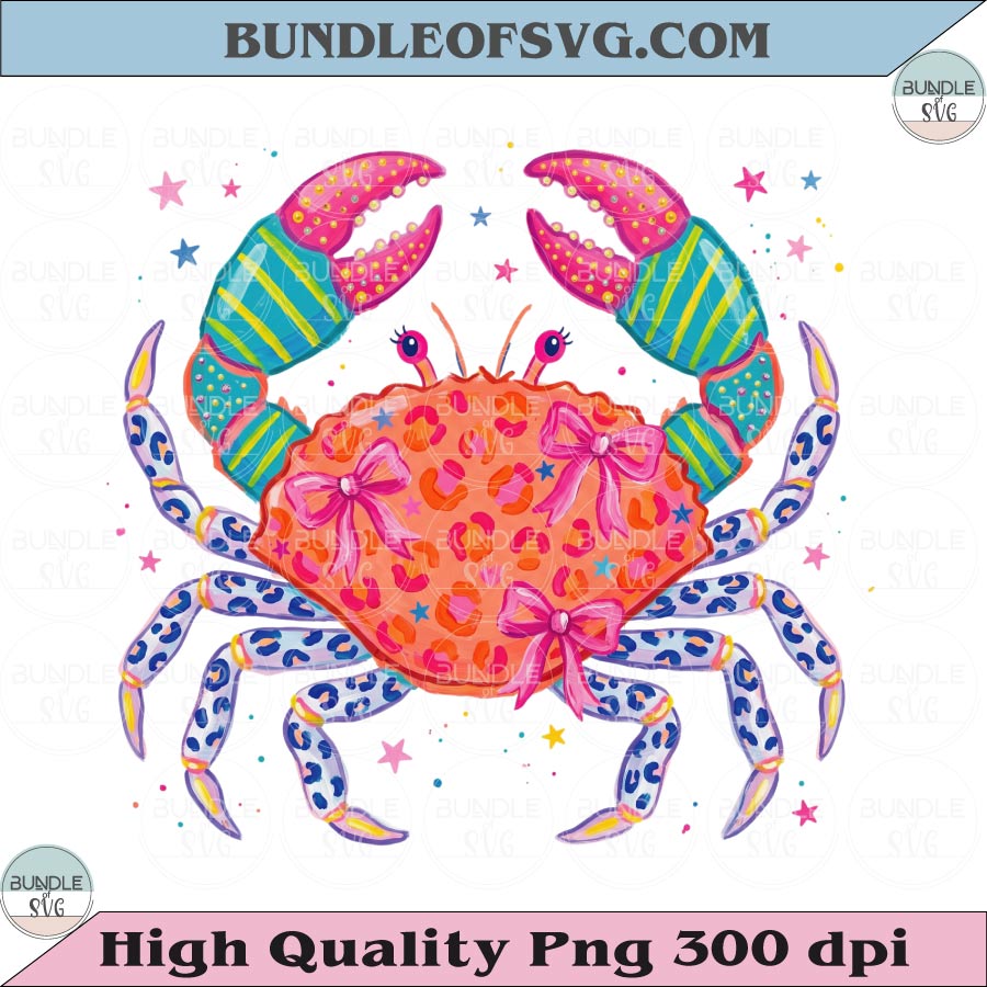 Preppy Summer Crab PNG Leopard Crab Png Everyday Summer Crab - BundleofSVG