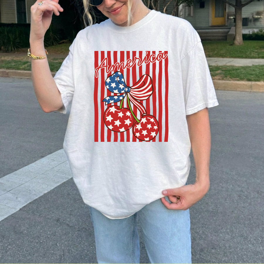 Cherry America Coquette Png Striped 4th of July Cherry Png - BundleofSVG
