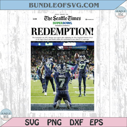 2026 Seattle Seahawks  Super Bowl LX Redemption Png Newspaper