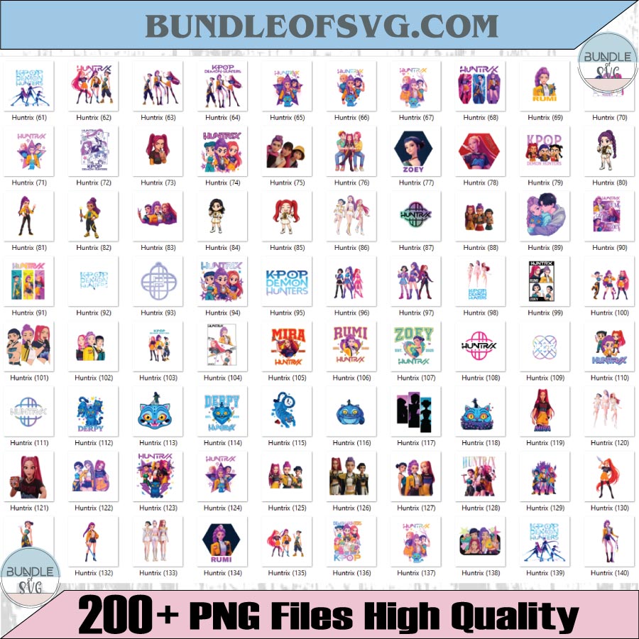 Huntrix Png Bundle Set Kpop Demon Hunters Png Saja Girls Clipart - BundleofSVG