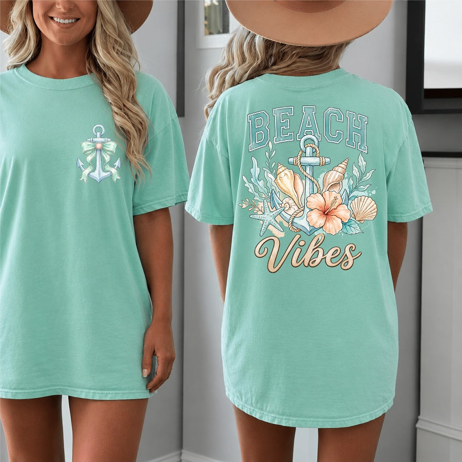 Beach Vibes PNG Front and Back T-Shirt Design Summer Beach Png - BundleofSVG