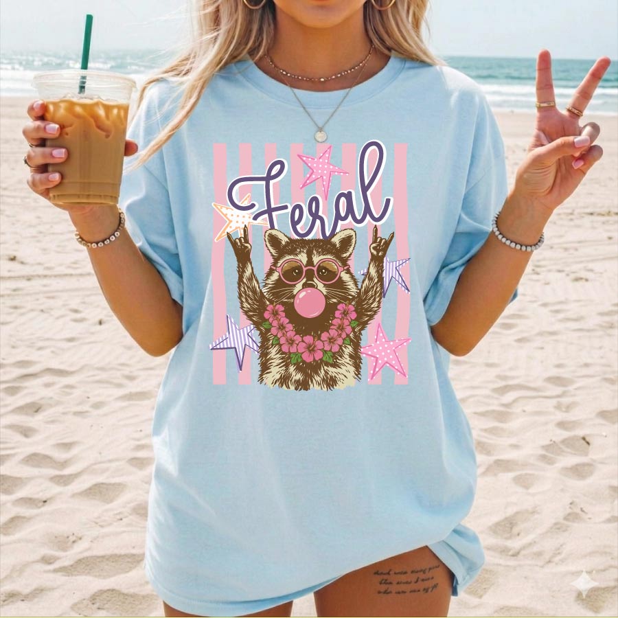 Striped Feral Raccoon Summer Png Girly Preppy Summer Raccoon - BundleofSVG
