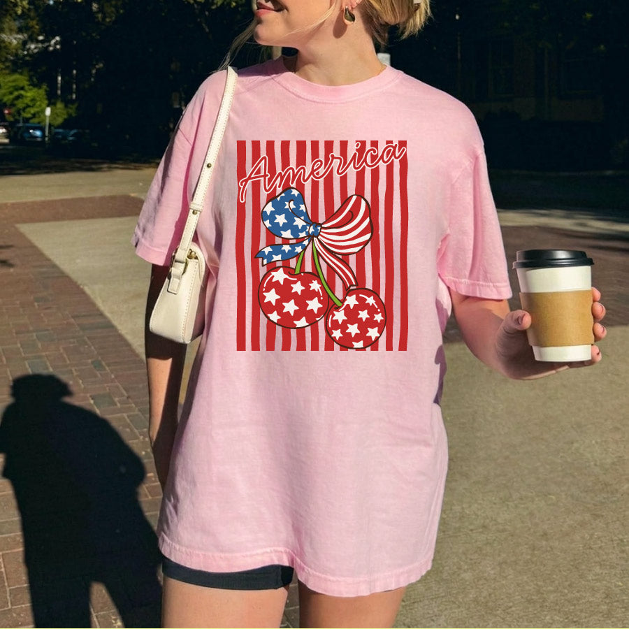 Cherry America Coquette Png Striped 4th of July Cherry Png - BundleofSVG