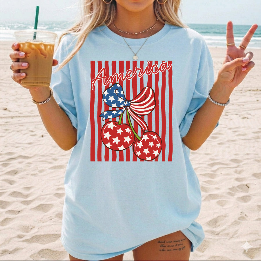 Cherry America Coquette Png Striped 4th of July Cherry Png - BundleofSVG