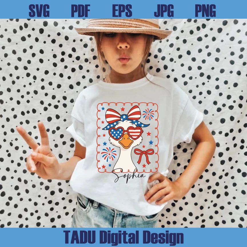 4th of July Goose Png Personalized Boy Girl Patriotic Png American Kid Svg Dxf Eps Files