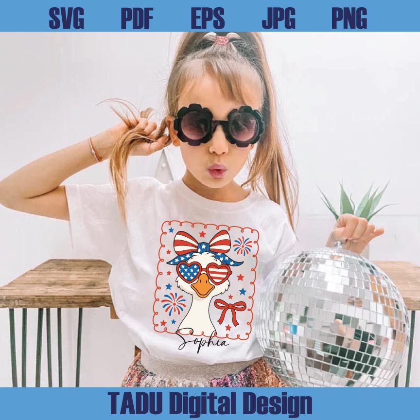 4th of July Goose Png Personalized Boy Girl Patriotic Png American Kid Svg Dxf Eps Files