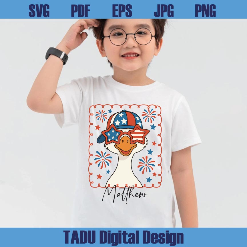 4th of July Goose Png Personalized Boy Girl Patriotic Png American Kid Svg Dxf Eps Files