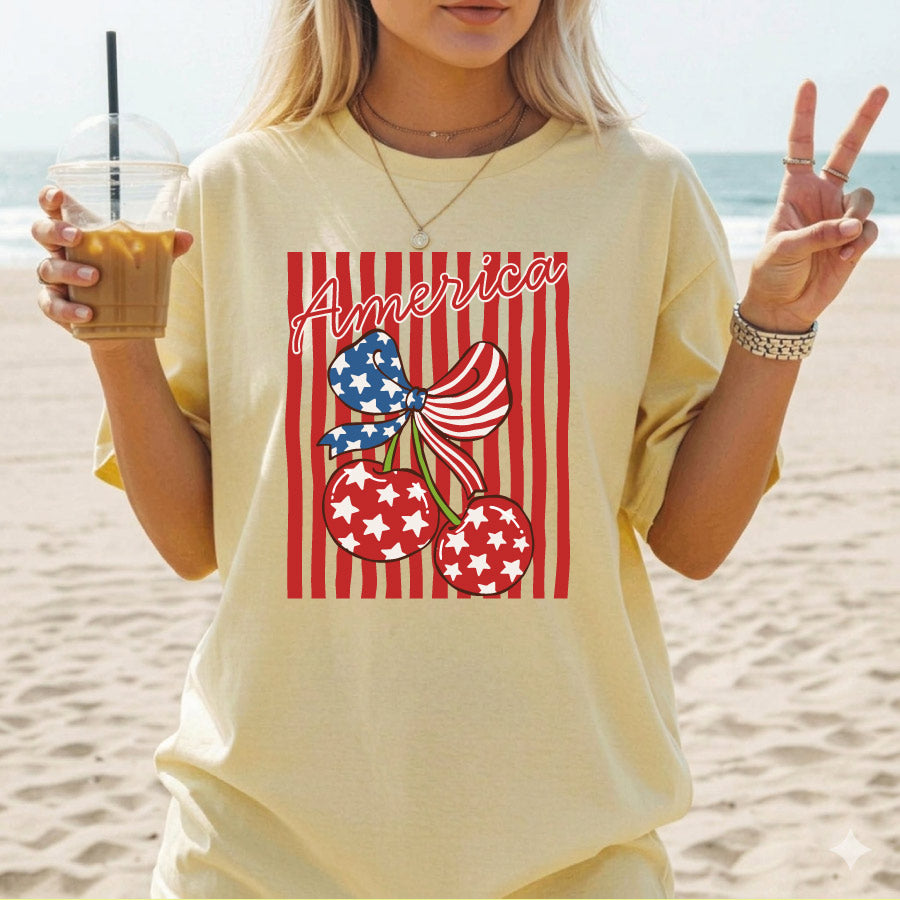 Cherry America Coquette Png Striped 4th of July Cherry Png - BundleofSVG
