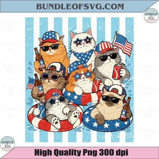 4th of July Cats PNG Patriotic American Flag Cat Clipart Png