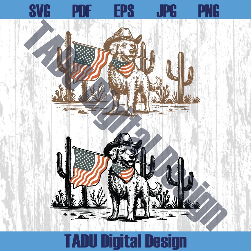 4th of July Dog Svg USA Dog American Flag Png Western Cowboy Dog Svg