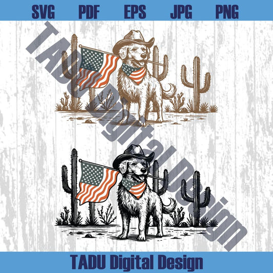 4th of July Dog Svg USA Dog American Flag Png Western Cowboy Dog Svg