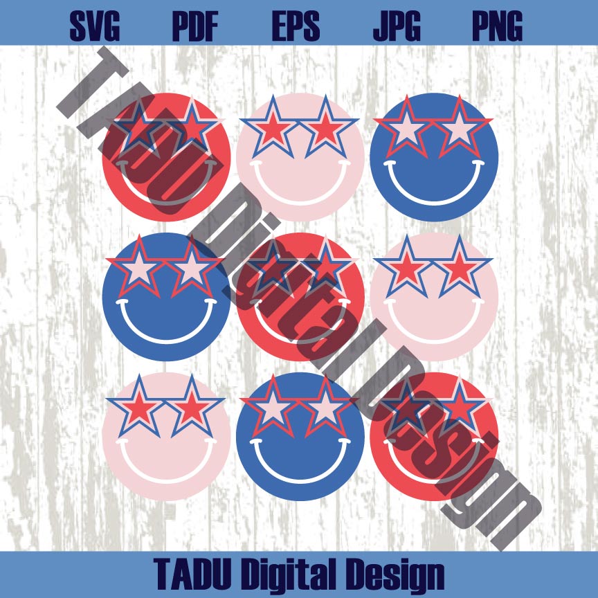 4th of July Smiley Svg American Happy Face Svg Patriotic Smile Svg