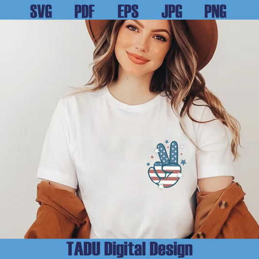 4th of July Svg Peace Hand Sign USA Flag Svg Retro 4th of July Png