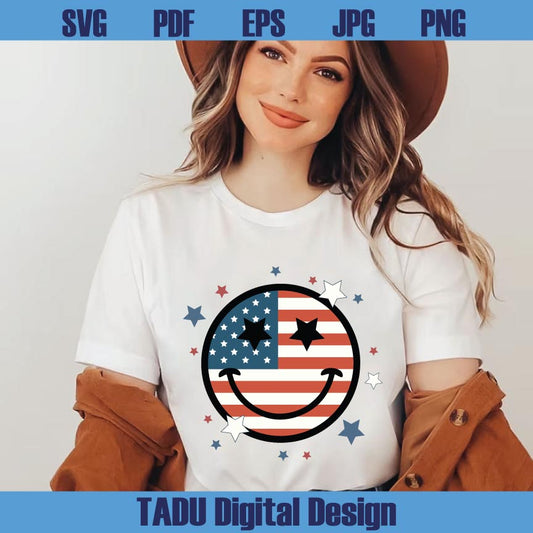 4th of July Svg USA Flag Smile Face Png America Smiley Face Svg Png
