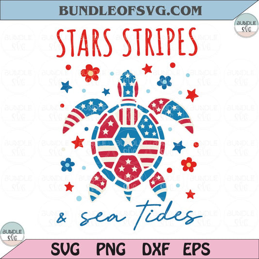 4th of July Turtle SVG Stars Sea Tides Patriotic Sea Turtle PNG