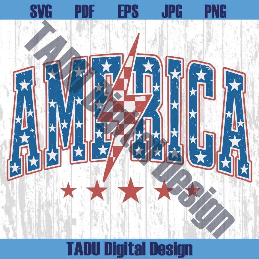 America Star Lightning Checkered Png Retro 4th of July Svg American Svg Png Dxf Eps Files