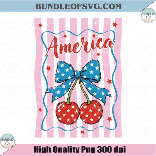 America Cherry PNG 4th of July Patriotic Cherry Bow Png Star Cherry