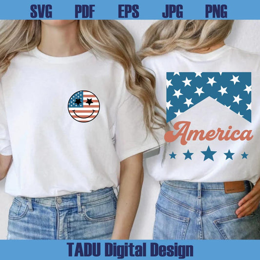 America Png Retro America Svg 4th Of July Svg Smiley Face USA Flag