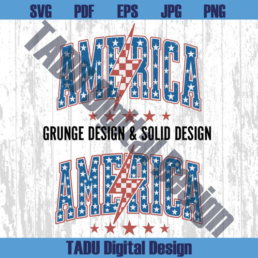 America Star Lightning Checkered Png Retro 4th of July Svg American