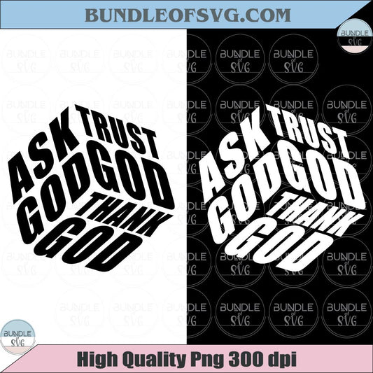 Ask God Tell God Thank God Trust God Svg Cube Typography Retro