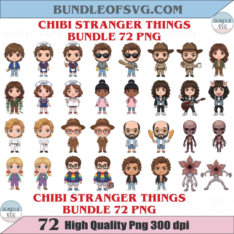 Chibi Stranger Things Png Clipart Bundle Chibi Stranger Png Set - BundleofSVG