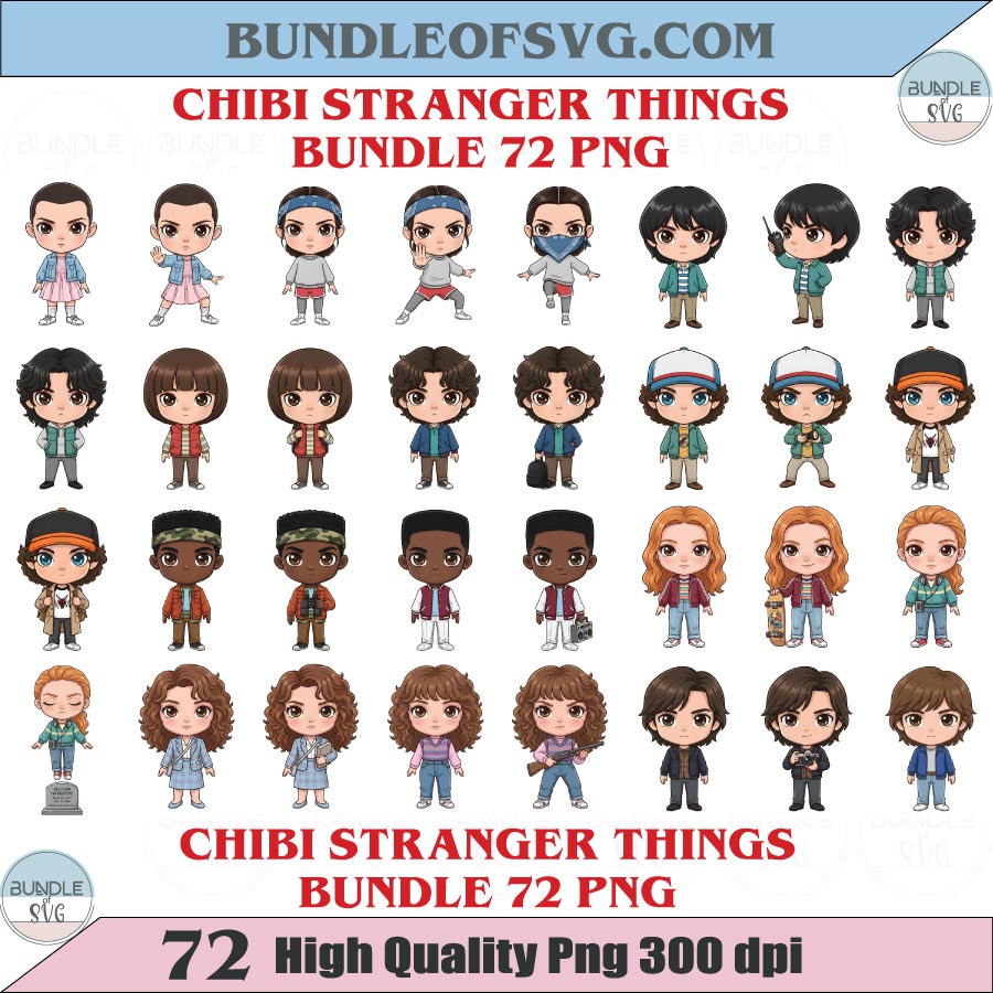 Chibi Stranger Things Png Clipart Bundle Chibi Stranger Png Set - BundleofSVG