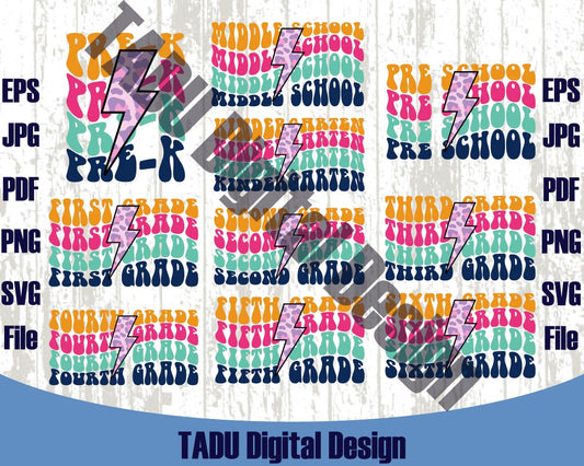 Back To School Svg Bundle Grade Wavy First Day Of School Svg Png