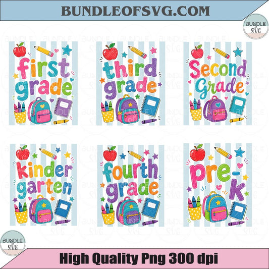 Back to School PNG Bundle Striped Crayon Doodle Back To School Png