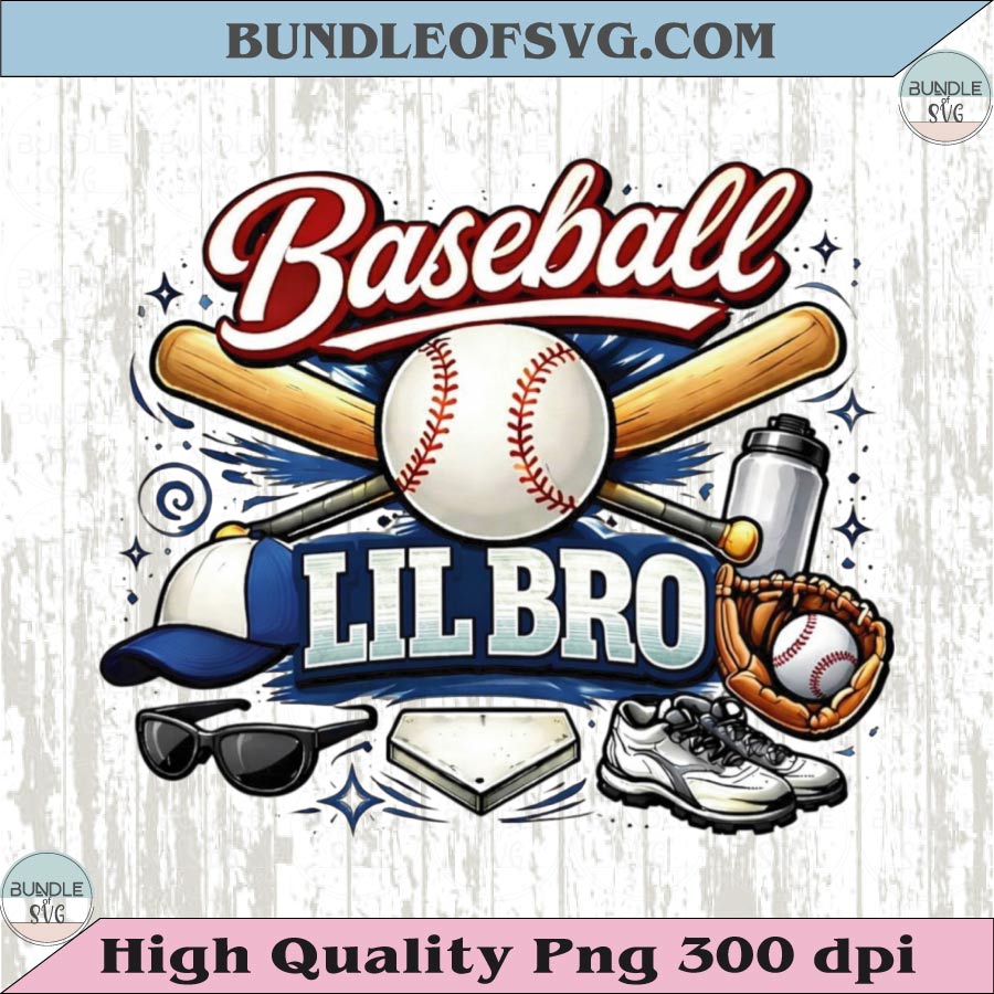 Baseball Lil Bro PNG Vintage Baseball Little Brother T-Shirt Design