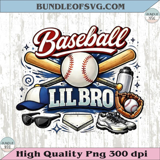 Baseball Lil Bro PNG Vintage Baseball Little Brother T-Shirt Design