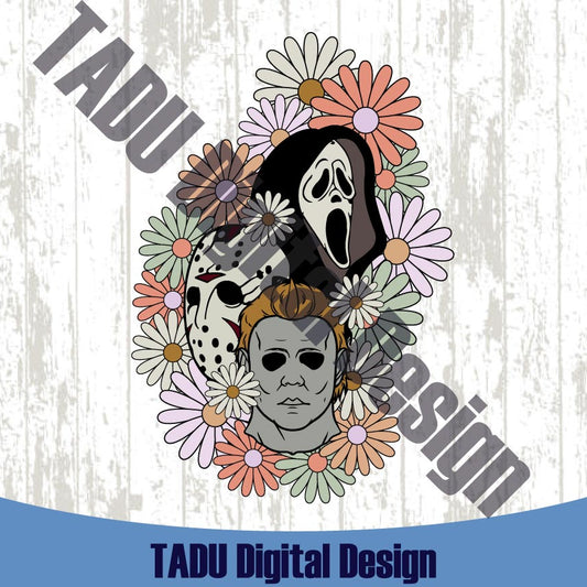 Boho Halloween Horror Movie Png Retro Flower Halloween Movies Svg