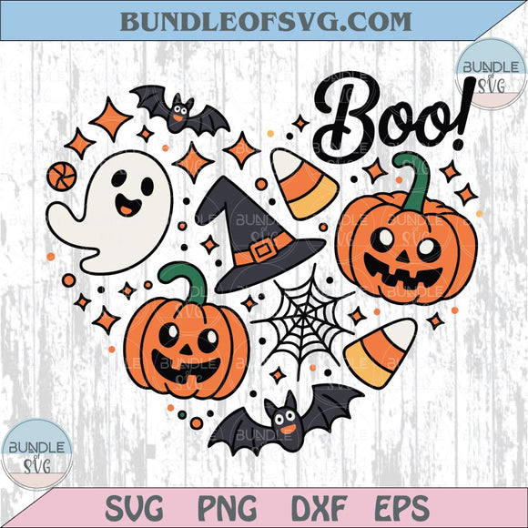Boo Halloween Heart Svg Cute Ghost Pumpkin Bat Heart Png Cricut
