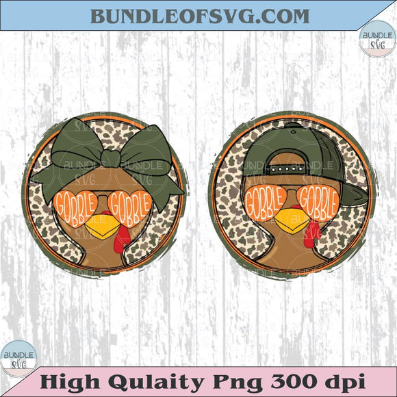 Boy Girl Turkey Bow Camo Circle Gobble Png Thanksgiving Matching