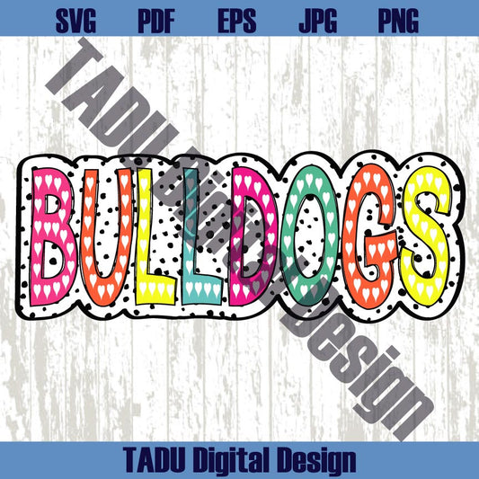 Bulldogs Svg Bright Doodle Colorful Dalmatian Dots School Spirit Png