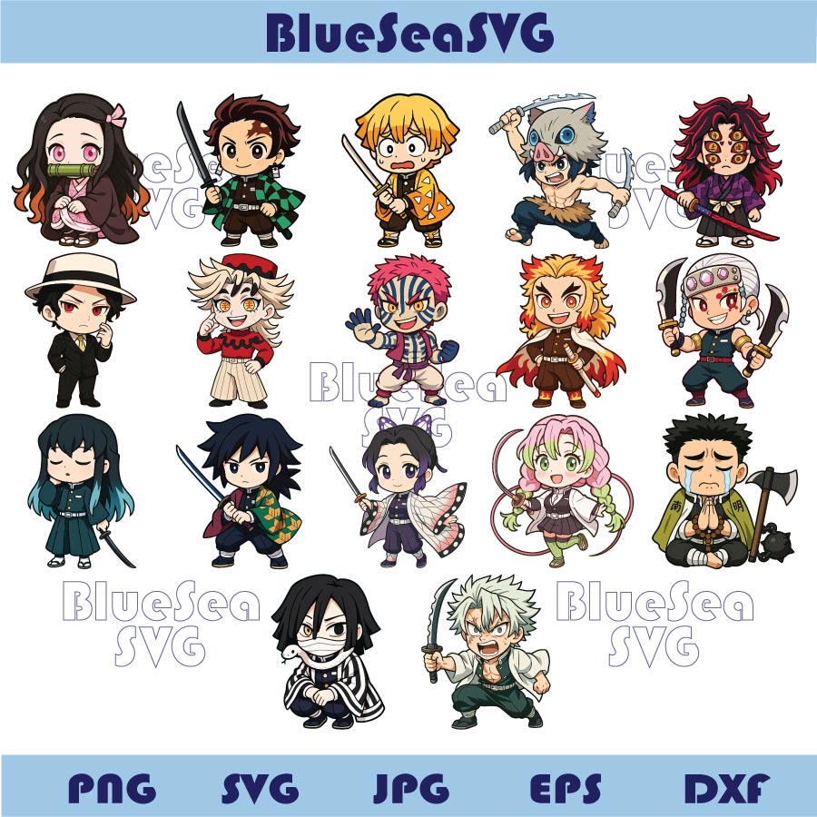 Bundle Chibi Characters Demon Slayer Png Cute Anime Lover Png Set
