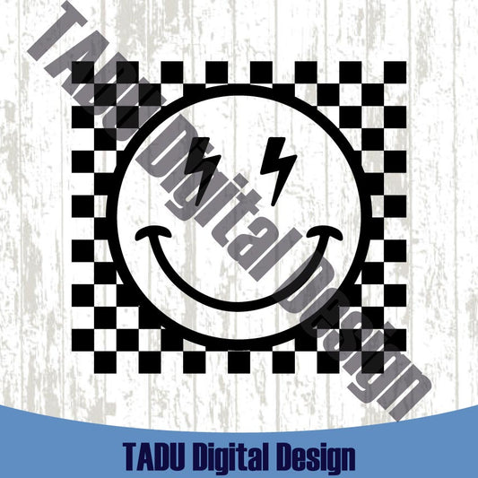 Checkerboard Smile Svg Lightning Bolt Smiley Face Png Happy Face