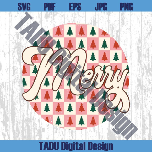 Checkered Christmas Trees Merry Png Retro Pink Merry Christmas Svg