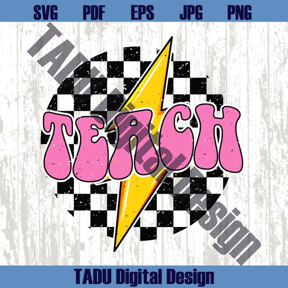 Checkered Lightning Bolt Teach Png Pencil Teacher Svg Retro Teach