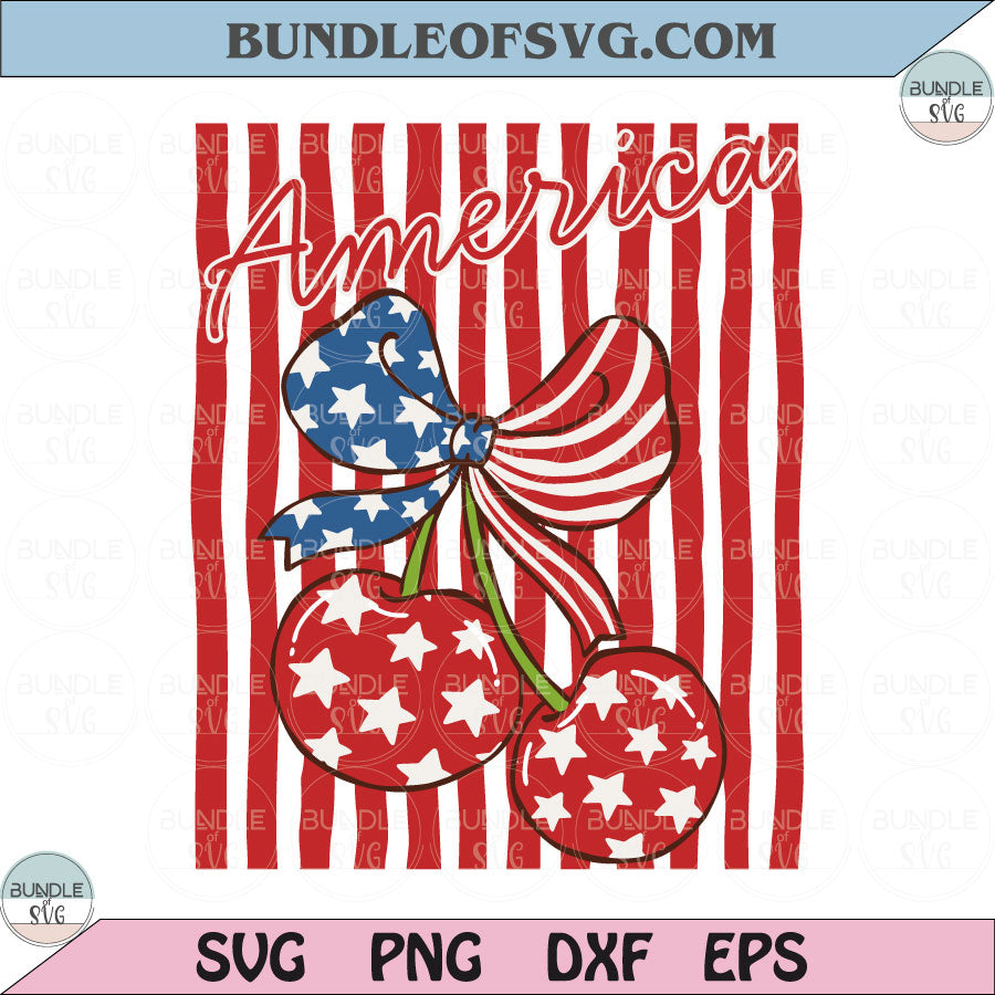 Cherry America Coquette Png Striped 4th of July Cherry Png