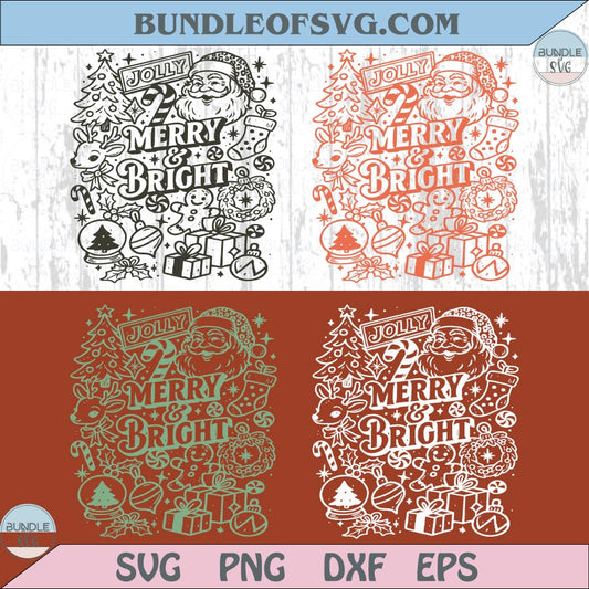 Christmas Collage Svg Preppy Christmas Svg Merry and Bright Png