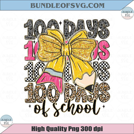 Coquette Bow Pencil 100 Days Of School Png Glitter Preppy
