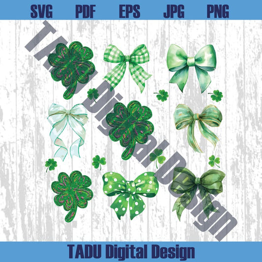 Coquette St Patrick's Day Bow Png Irish Shamrock Lucky Bow Png