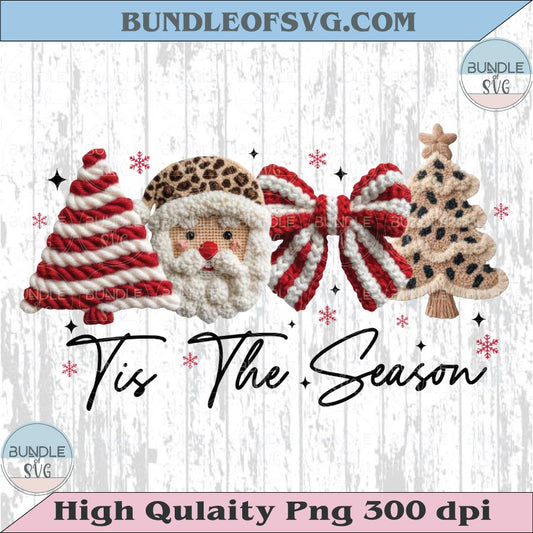 Crochet Yarn Faux Tis the Season Png Leopard Santa Christmas Png
