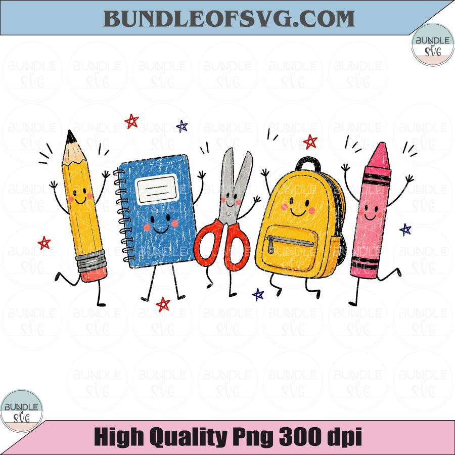 Cute Back to School Supplies PNG School Pencil Notebook Backpack